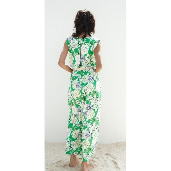 NWT ZARA Tropical Floral Print Belted Jumpsuit in Green WOMEN'S Small - Picture 5 of 9